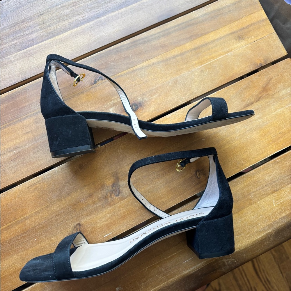 Stuart Weitzman Black and Nude Suede Amelina Ankle Strap Heel Sandals Size 7 - Picture 5 of 5